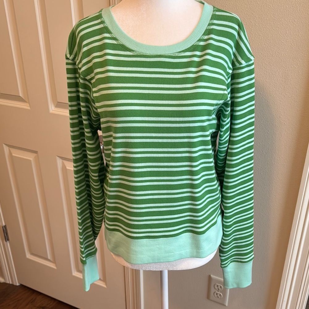 Maeve Green Striped Long Sleeve Tee
